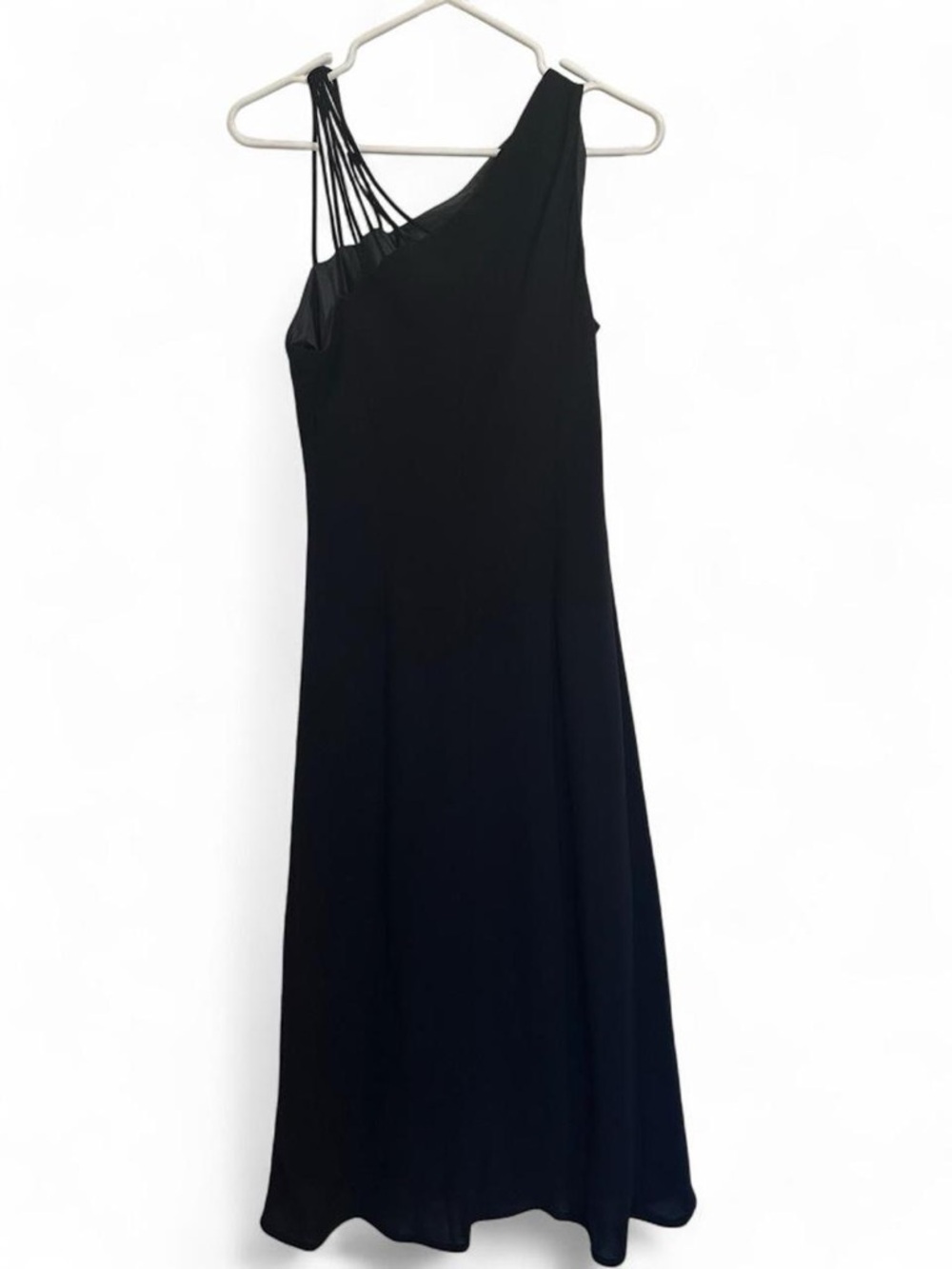 Vintage Y2K Asymmetric Multi-Strap Black Midi Cocktail Dress - Size 14 - Picture 3 of 4